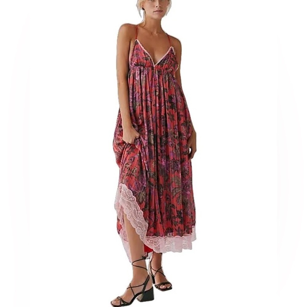 Free People Primmy Printed Midi Slip Dress Heat‎ Wave Combo Festival Boho
